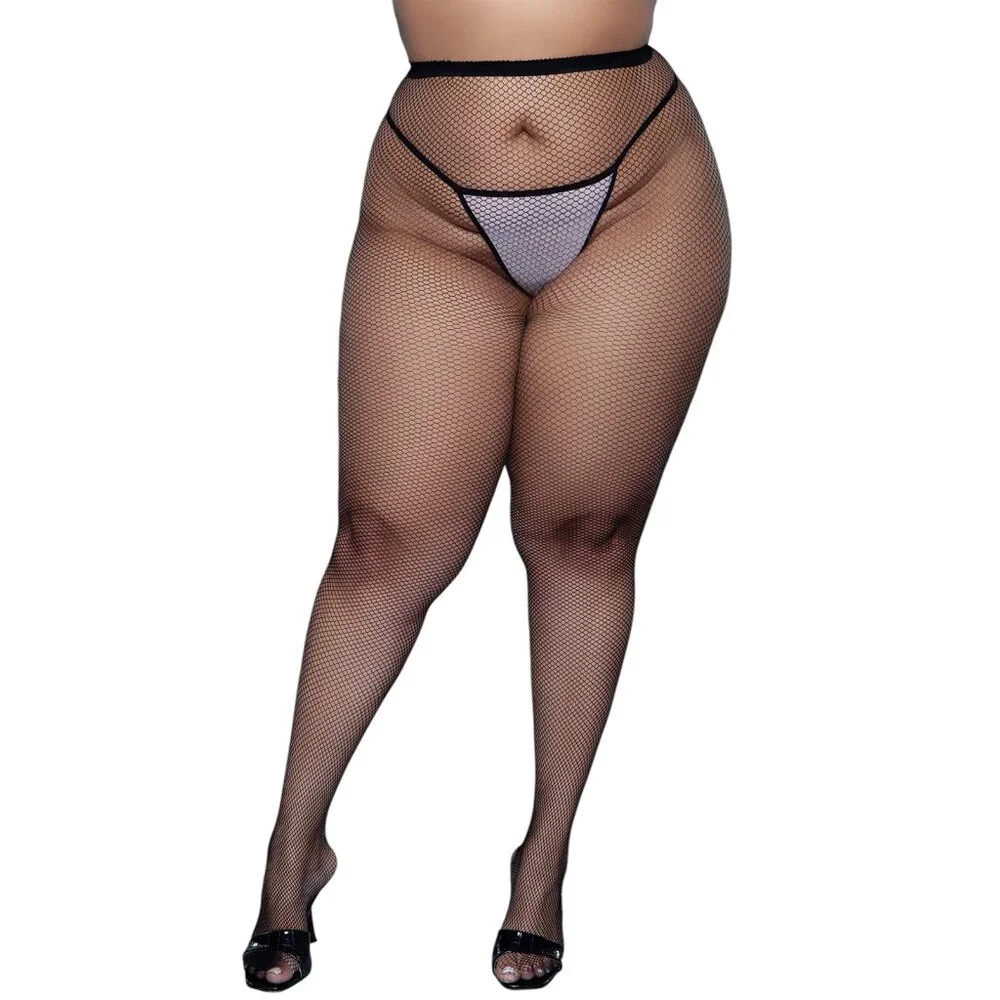 High Waisted Fishnet Pantyhose - Black